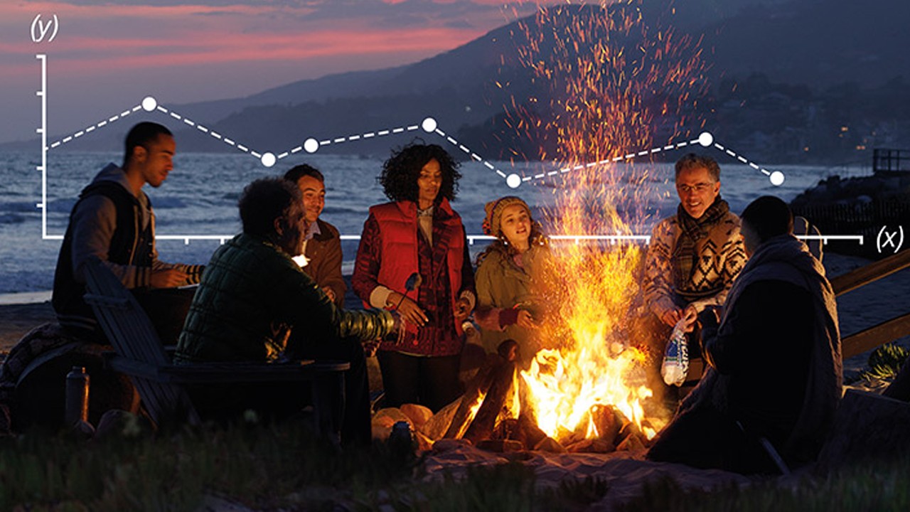 a group of friends are talking in circle with camp fire;image used for HSBC Premier Accounts and Services Landing Page