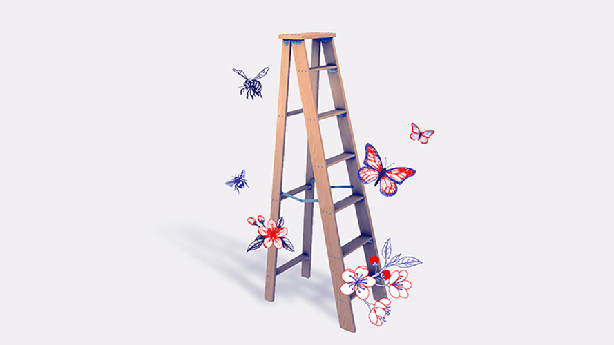 A ladder with butterfly illustrations; image used for HSBC LK Unlimited Rewards