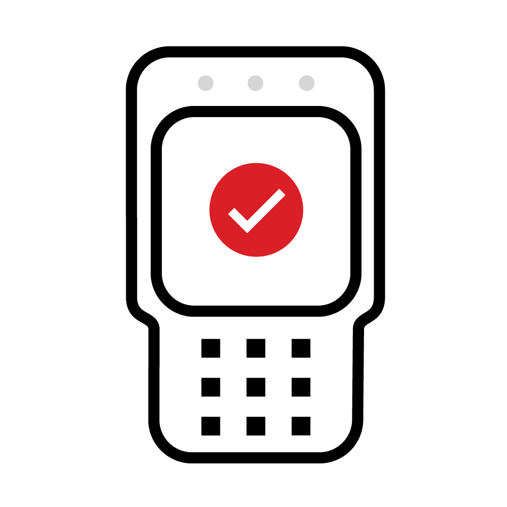 icon of a POS terminal showing "approved"