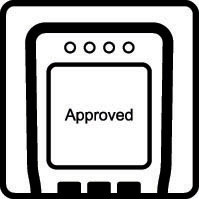icon of a POS terminal showing "approved"